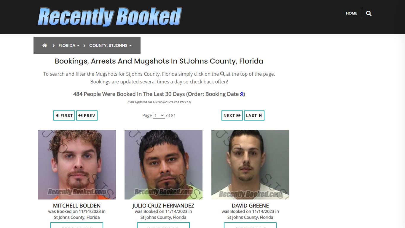 Recent bookings, Arrests, Mugshots in StJohns County, Florida